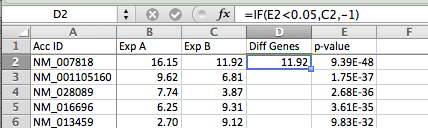 Excel X-Y plot highlight diff expressed
                    genes 2