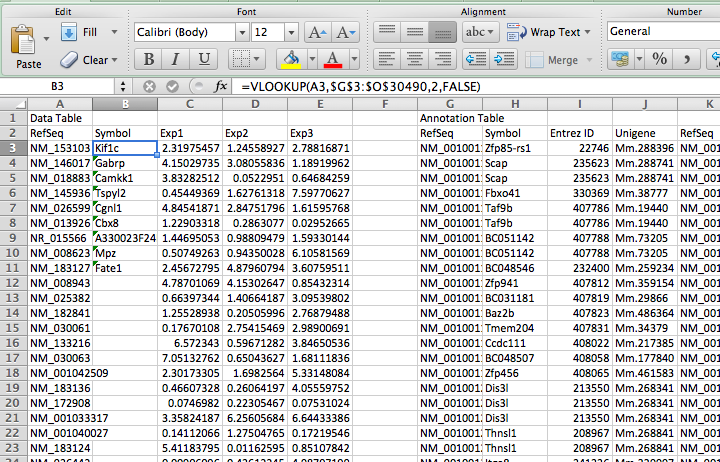 vlookup gene names accession convert